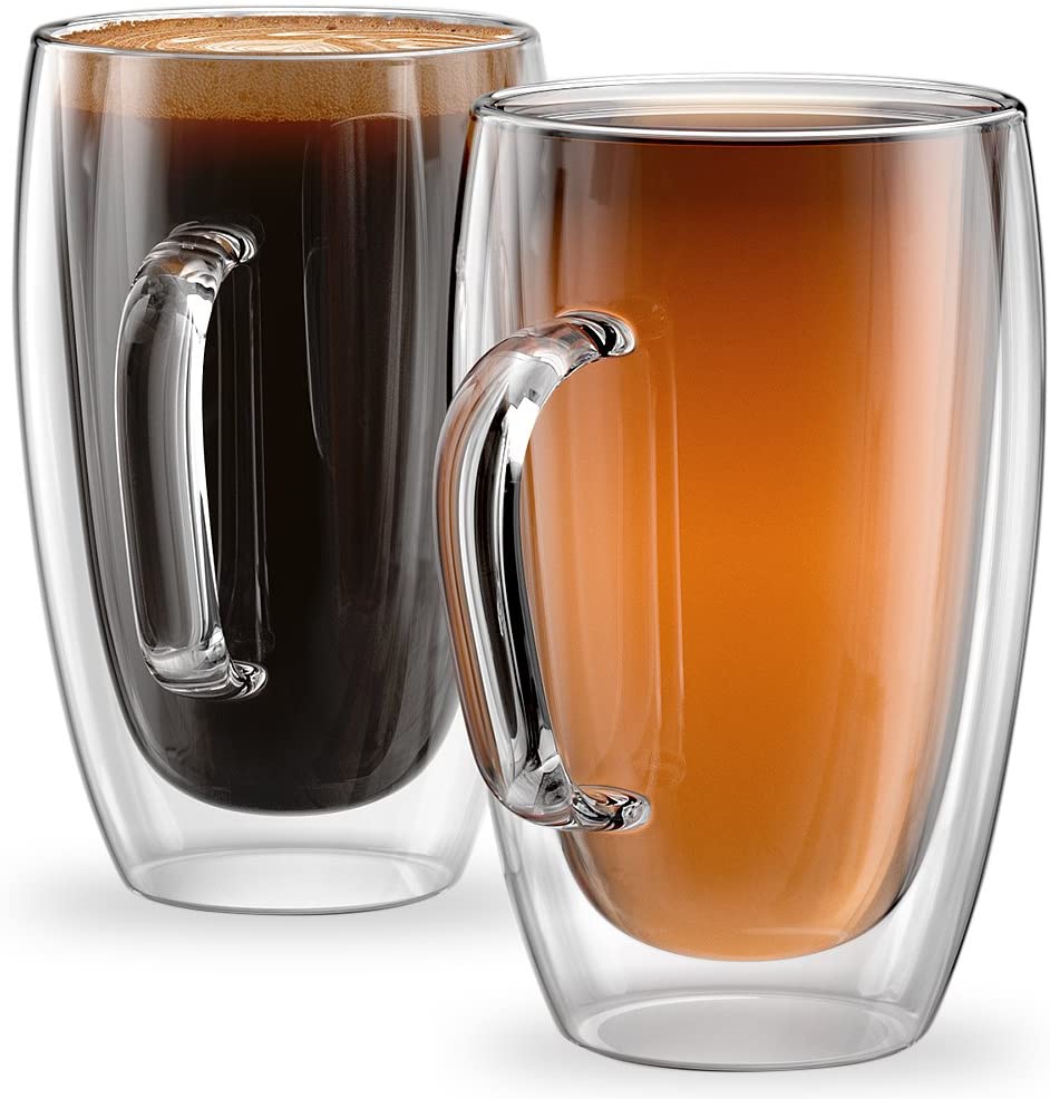 STONE & MILL HOMEWARES Large double wall Glass Coffee Cups