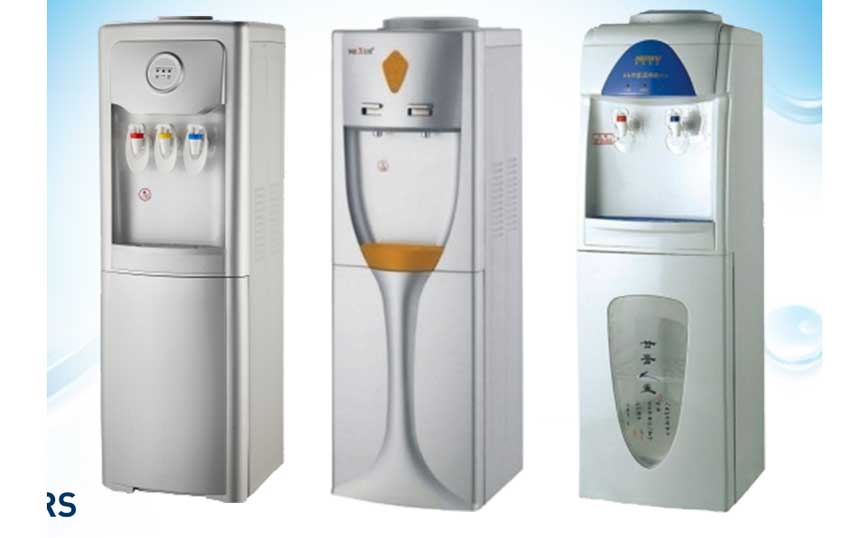 3 white water dispensers of different brands